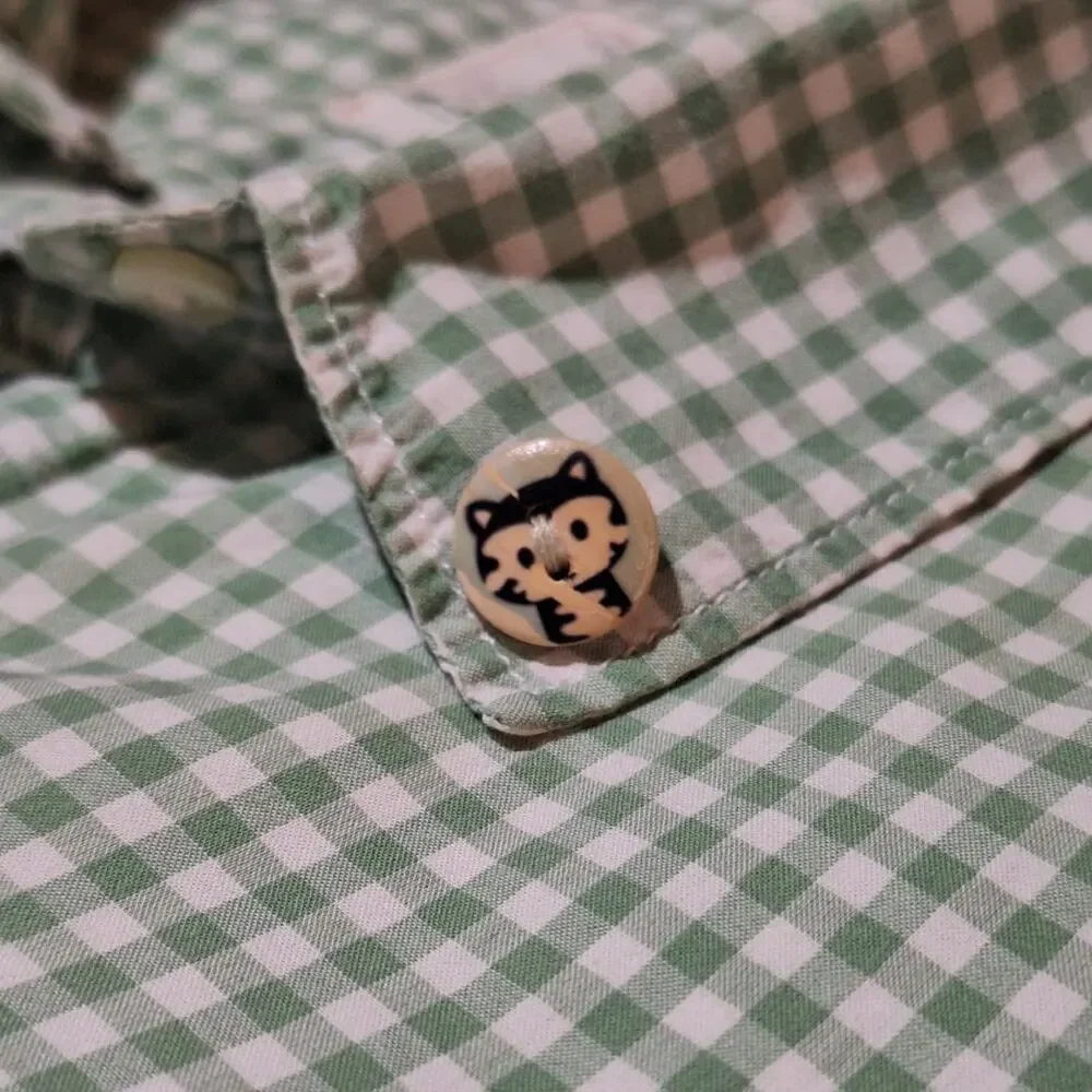 GAP Shirt Women's Large Sage Green Micro Check Kitten Button Classic Preppy - Picture 6 of 10